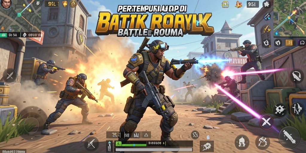 Screenshot gameplay 9SL yang penuh aksi pertempuran Battle Royale.