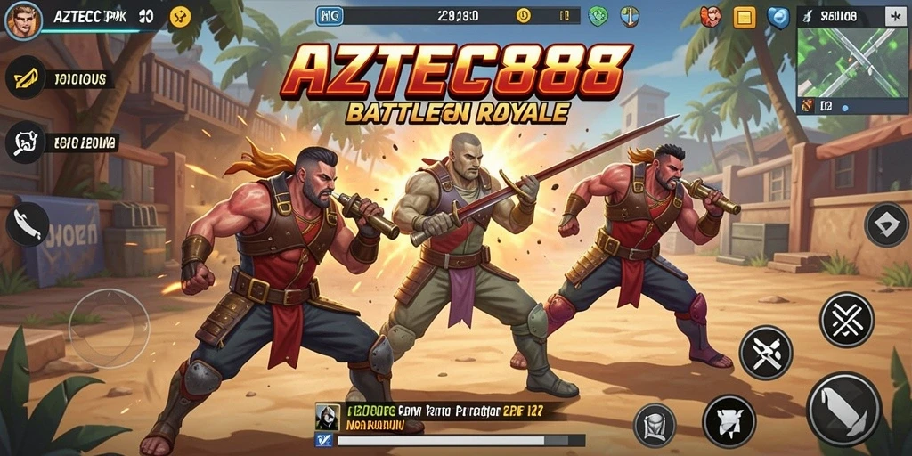 Tangkapan layar menunjukkan aksi seru dalam permainan Battle Royale AZTEC88.