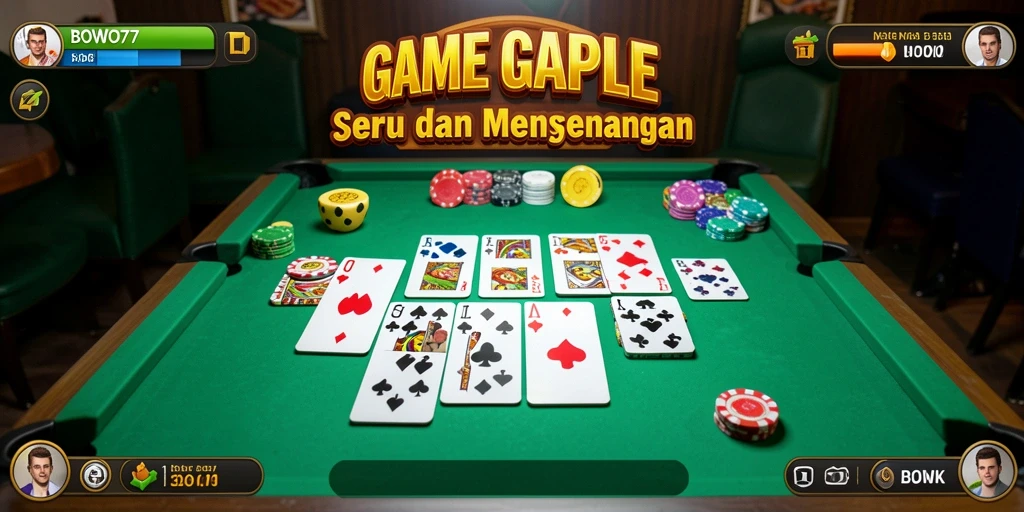 Tampilan seru gameplay Gaple di BOWO77.