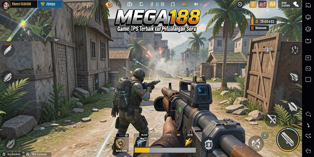 Screenshot gameplay MEGA188 menampilkan aksi tembak-menembak yang mendebarkan.