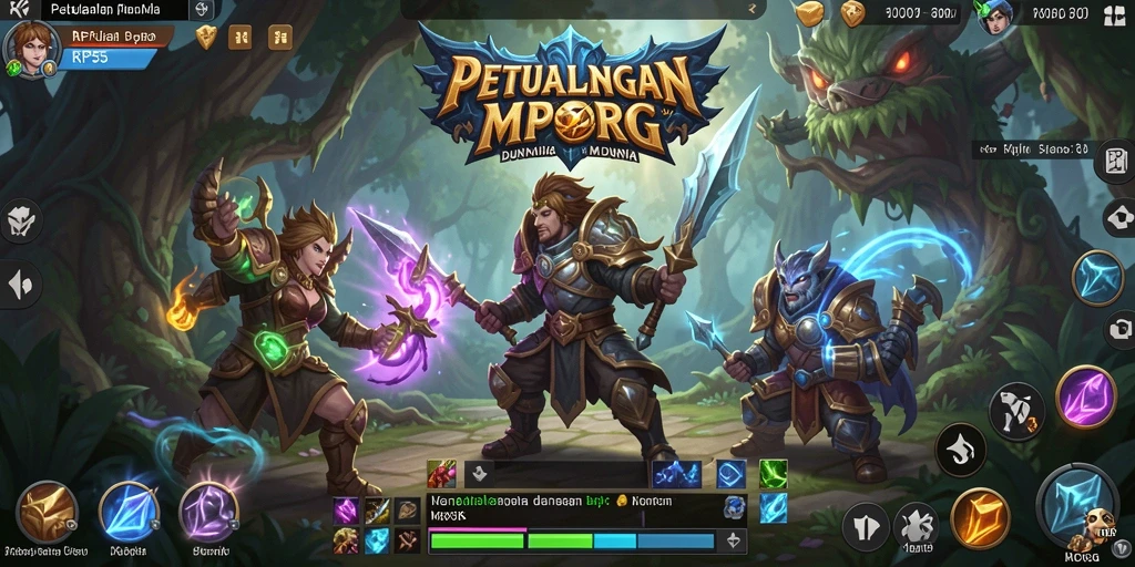 Screenshot gameplay RP55 yang menampilkan aksi pertempuran seru dalam dunia MMORPG.