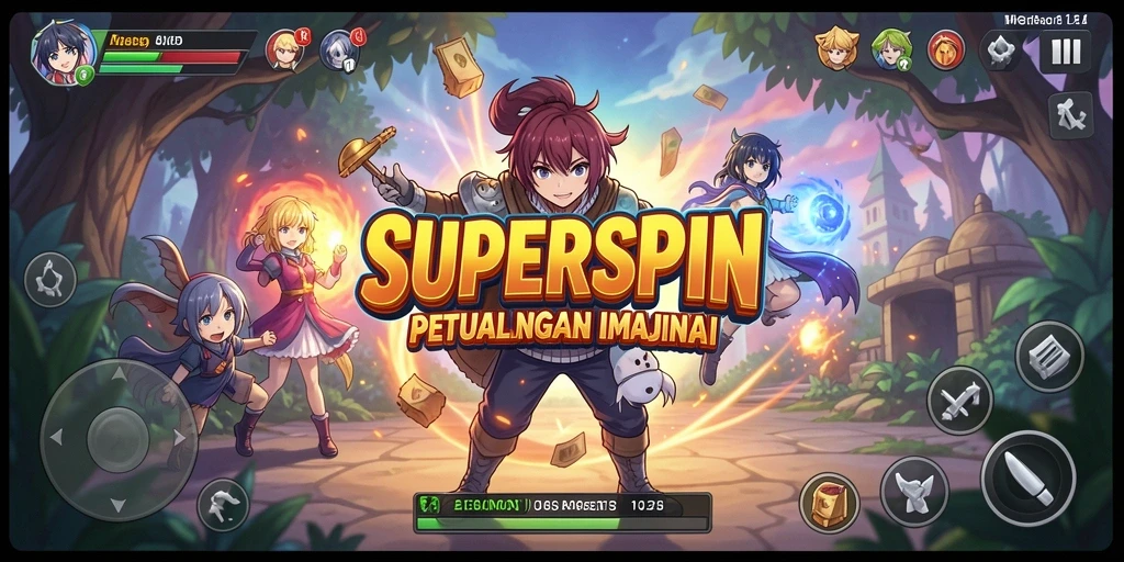 Menampilkan aksi seru dari permainan Anime SUPERSPIN.